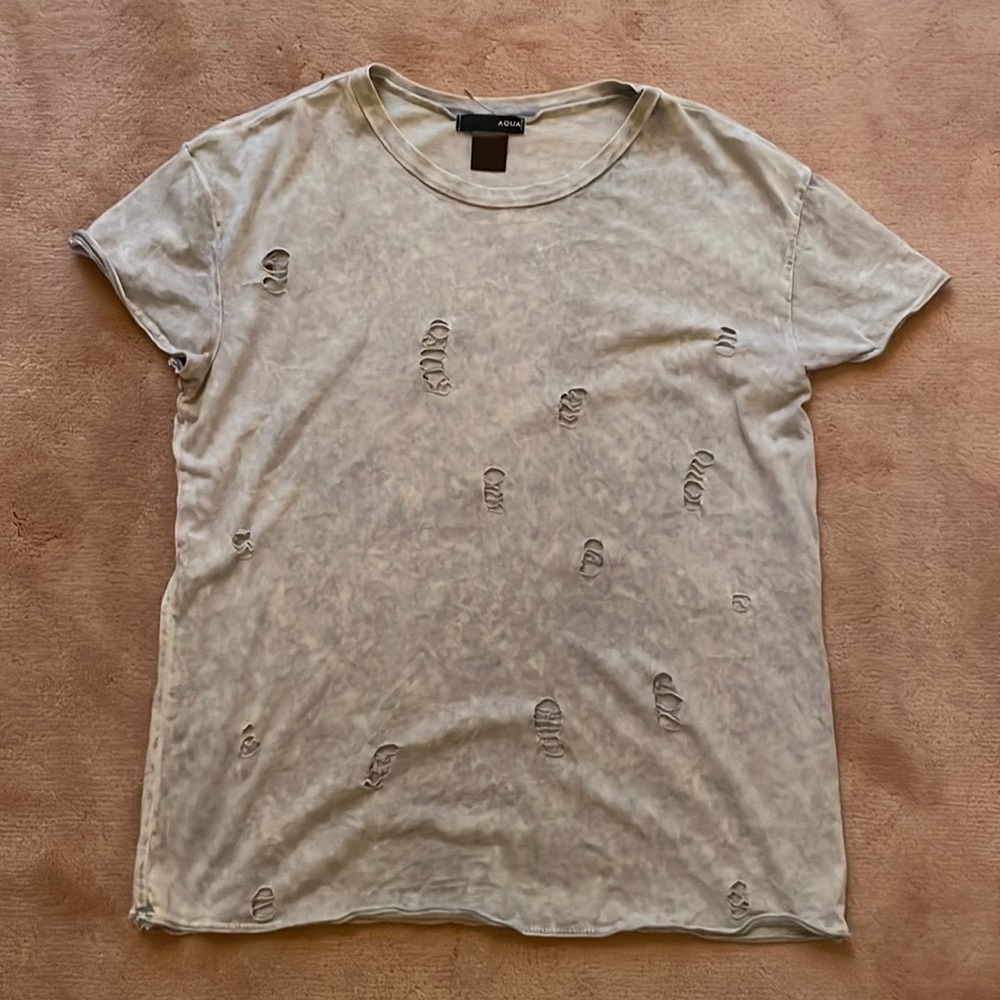Aqua distressed tshirt- size large